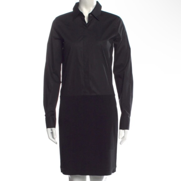 Theory black colorblock half button down long sleeve career shirt dress size 10 - Picture 4 of 16